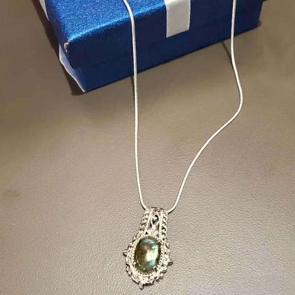 Platinum Plated Labadorite Pendant Necklace - Picture 1 of 6